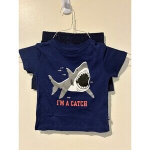 NWOT Gap Kids Blue Shark Shirt & Shorts Outfit - 18M